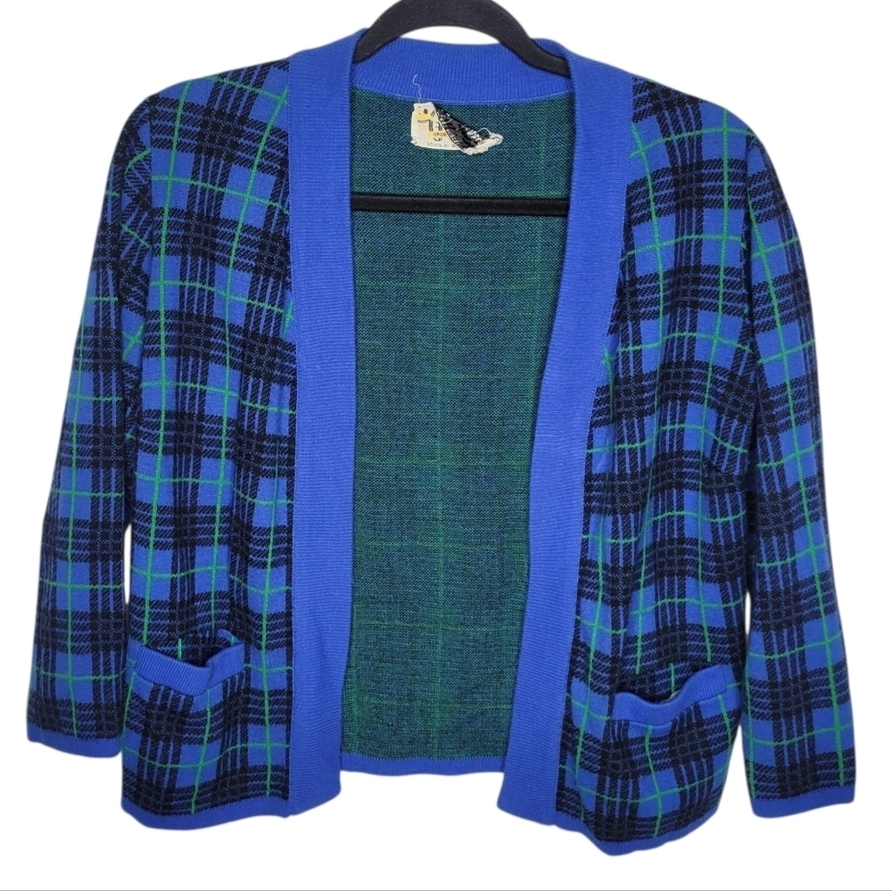 Vintage 60s Glengarry Sportswear Tartan Plaid Open Cardigan Sweater Size M